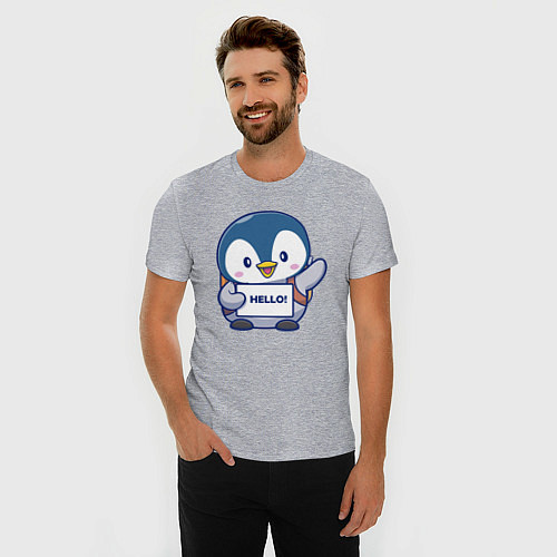 Мужская slim-футболка Привет пингвин / Меланж – фото 3