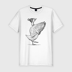 Мужская slim-футболка Гусь в зимней шапке