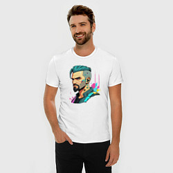 Футболка slim-fit Портрет мужчины с бородой Cyberpunk 2077, цвет: белый — фото 2