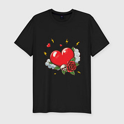 Футболка slim-fit Сердце с розой и черепом, цвет: черный