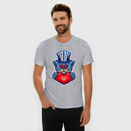 Мужская slim-футболка Кот с сердцем / Меланж – фото 3