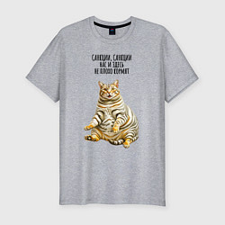 Мужская slim-футболка Санкции нас здесь не плохо кормят - котэ