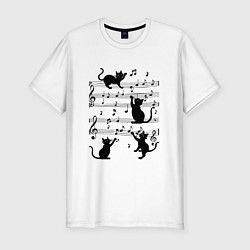 Футболка slim-fit Черные кошки с музыкальными нотами, цвет: белый