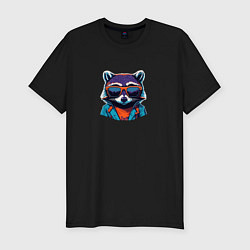 Мужская slim-футболка Модный енот в очках