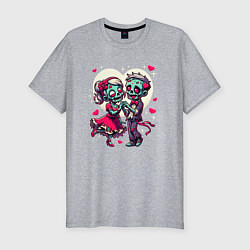 Мужская slim-футболка Пара зомби - любовь
