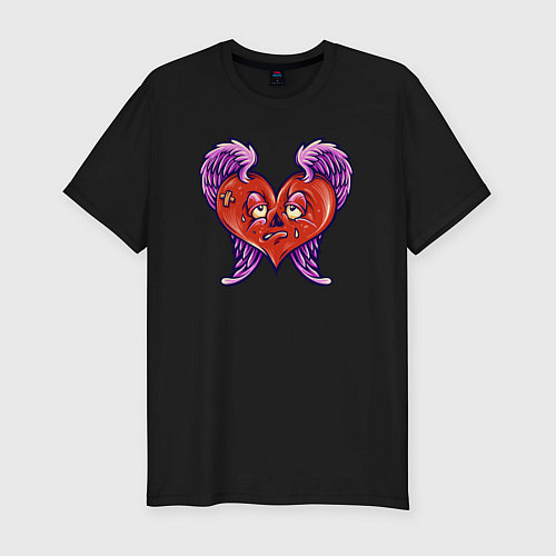 Мужская slim-футболка Грустное ангельское сердце / Черный – фото 1