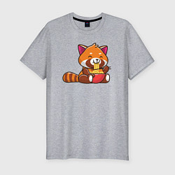Мужская slim-футболка Красная панда ест лапшу