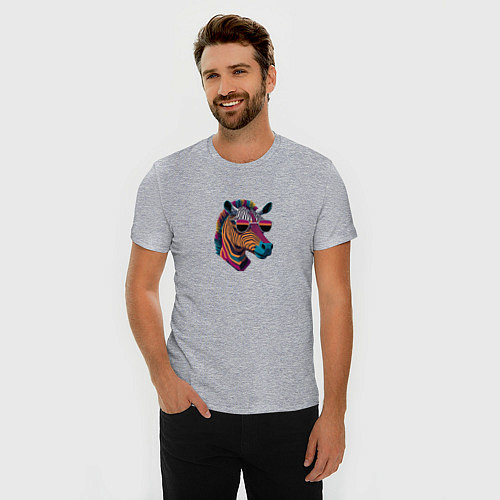 Мужская slim-футболка Красочная зебра / Меланж – фото 3