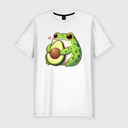 Мужская slim-футболка Лягушка обнимает авокадо