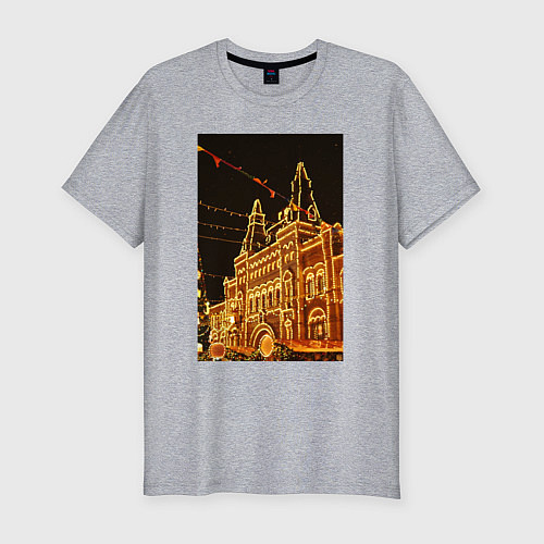 Мужская slim-футболка Столица в праздничных огнях / Меланж – фото 1