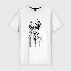 Мужская slim-футболка Девушка чёрно белый поп арт