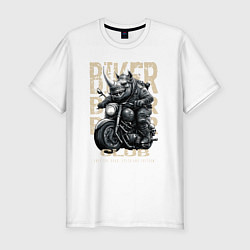 Мужская slim-футболка Носорог байкер на мотоцикле
