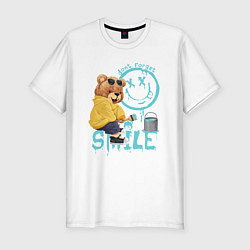 Мужская slim-футболка Плюшевый медведь и смайлик