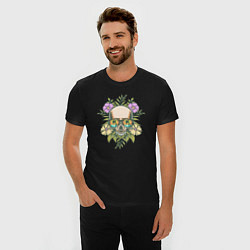 Футболка slim-fit Skull and flowers, цвет: черный — фото 2