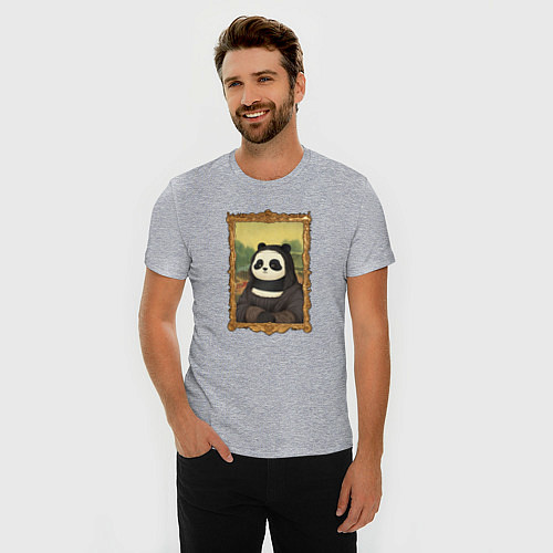 Мужская slim-футболка Панда Мона Лиза / Меланж – фото 3