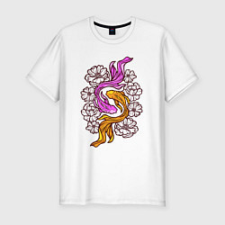 Футболка slim-fit Рыбки и цветы, цвет: белый
