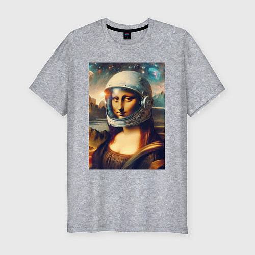 Мужская slim-футболка Mona Lisa astronaut - neural network / Меланж – фото 1