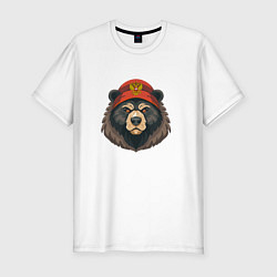 Мужская slim-футболка Русский медведь в шапке с гербом