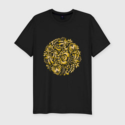 Футболка slim-fit Золотые узоры гжель, цвет: черный