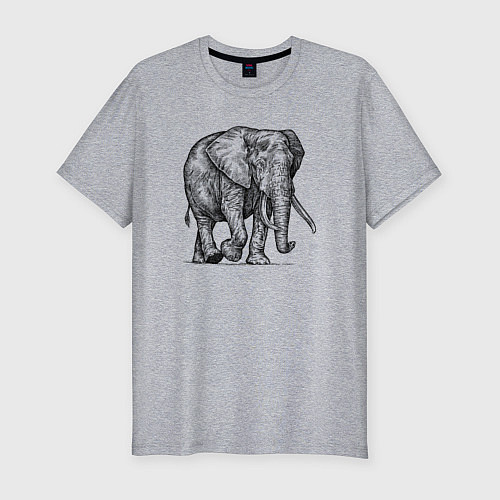 Мужская slim-футболка Слон идет / Меланж – фото 1