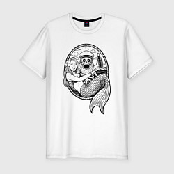 Мужская slim-футболка Скелет и русалка