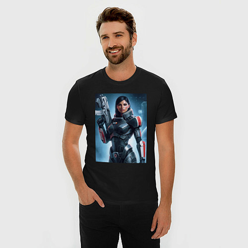 Мужская slim-футболка Mass Effect -N7 armor / Черный – фото 3