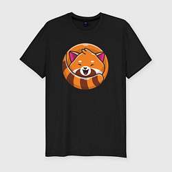 Футболка slim-fit Весёлая красная панда, цвет: черный