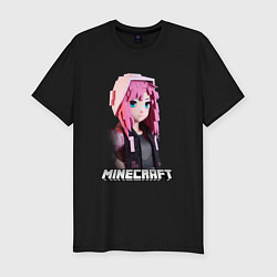 Футболка slim-fit Minecraft девушка розовые волосы, цвет: черный
