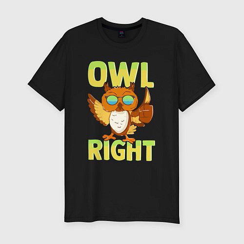 Мужская slim-футболка Owl right - каламбур отлично / Черный – фото 1
