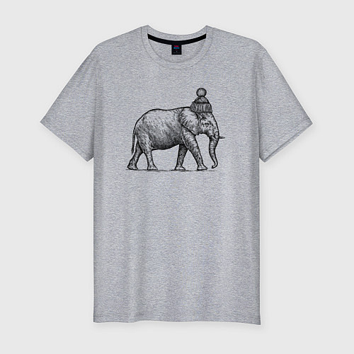 Мужская slim-футболка Слон замерз / Меланж – фото 1