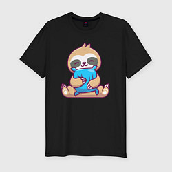 Футболка slim-fit Ленивец с подушкой, цвет: черный