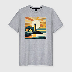 Мужская slim-футболка Маяк под лучами солнца минимализм