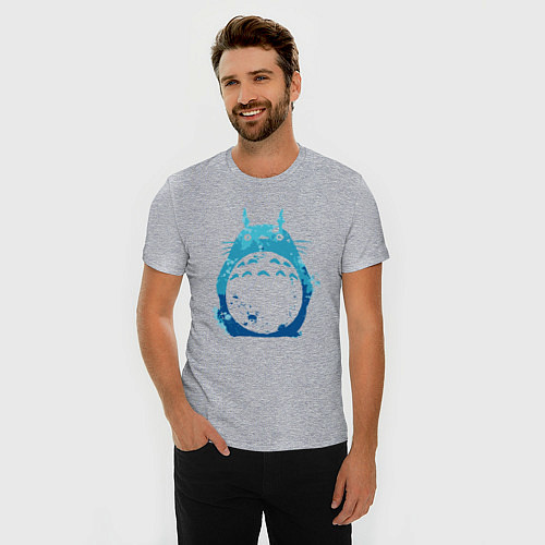 Мужская slim-футболка Blue Totoro / Меланж – фото 3