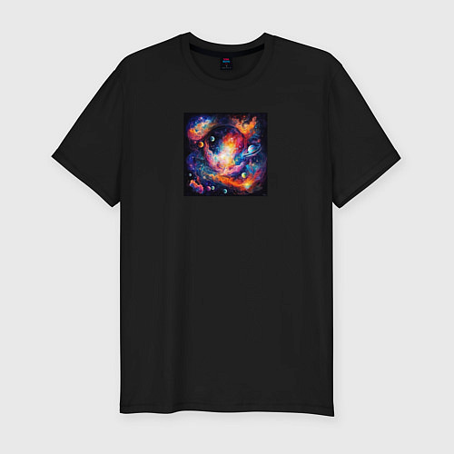 Мужская slim-футболка Абстракция: планеты / Черный – фото 1