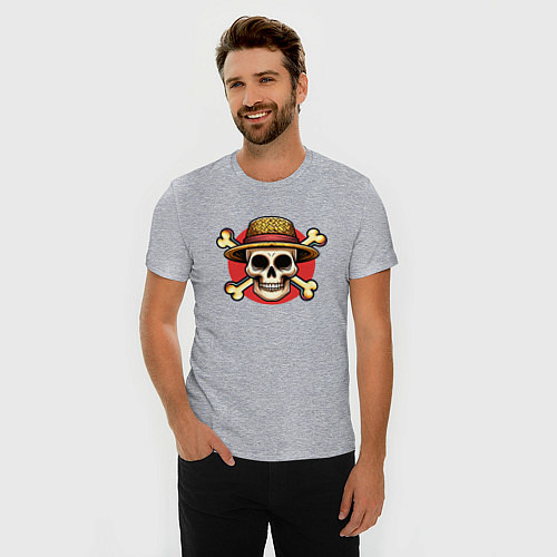 Мужская slim-футболка Ван Пис - лого / Меланж – фото 3