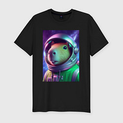 Мужская slim-футболка Портрет бравого космонавта - капибара