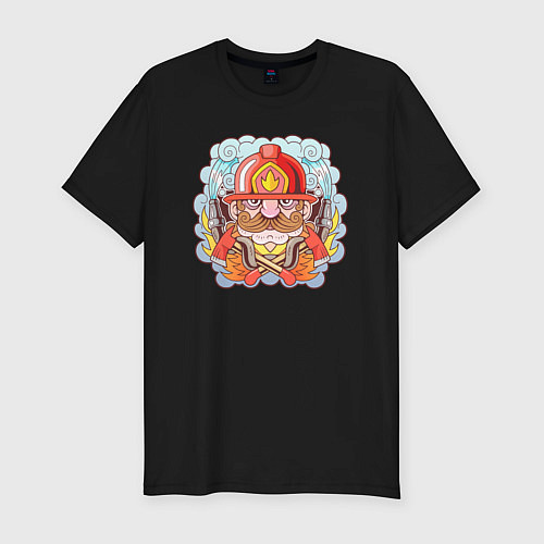 Мужская slim-футболка Храбрый пожарный с усами / Черный – фото 1