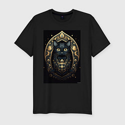 Мужская slim-футболка Черная кошка с золотыми элементами