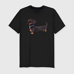Футболка slim-fit Мультяшная собака такса, цвет: черный