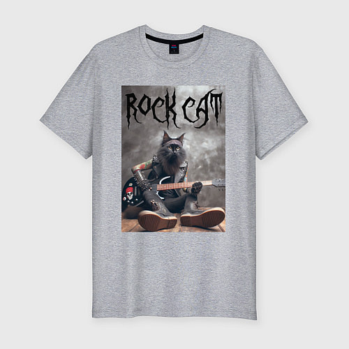 Мужская slim-футболка Rock cat - ai art / Меланж – фото 1