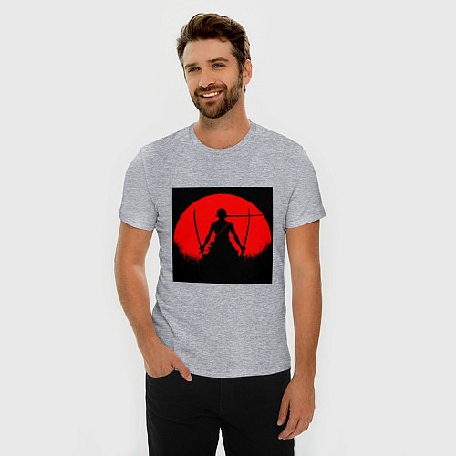 Мужская slim-футболка Зоро Ророноа охотник на пиратов / Меланж – фото 3
