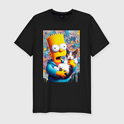 Мужская slim-футболка Bart Simpson with a kitten - ai art