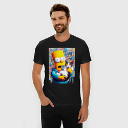 Футболка slim-fit Bart Simpson with a kitten - ai art, цвет: черный — фото 2