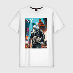 Футболка slim-fit Cool hare with a skateboard - ai art, цвет: белый