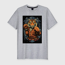 Мужская slim-футболка Тигр тайский боксер