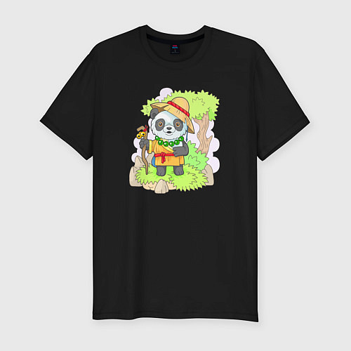 Мужская slim-футболка Панда монах / Черный – фото 1