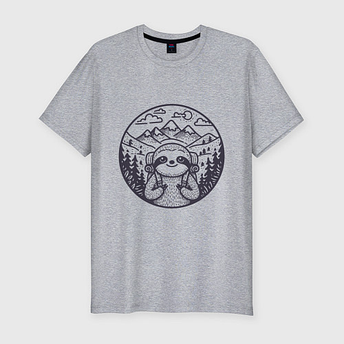 Мужская slim-футболка Ленивец турист с рюкзаком / Меланж – фото 1