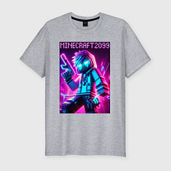 Футболка slim-fit Neon Minecraft - ai art, цвет: меланж