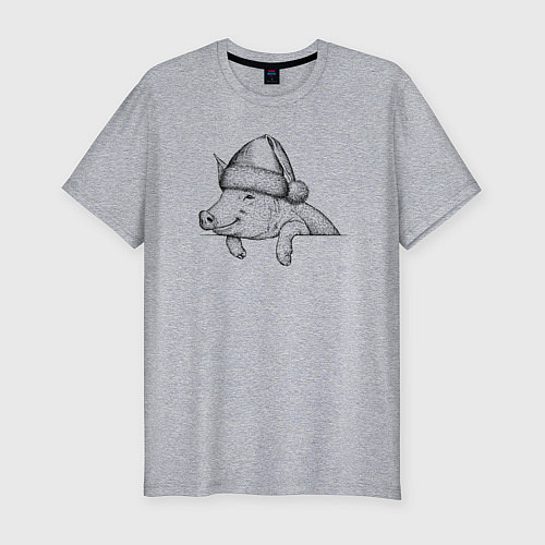 Мужская slim-футболка Новогодняя хрюшка / Меланж – фото 1