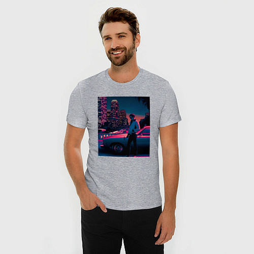 Мужская slim-футболка Drive poster / Меланж – фото 3